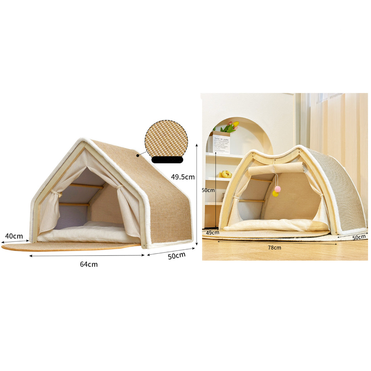 Double - layer Solid Wood Cat Hammock Bed with Rush Mat